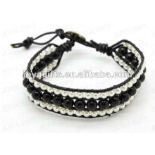 Amistad Negro Onyx Round Beads Wrap Pulseras